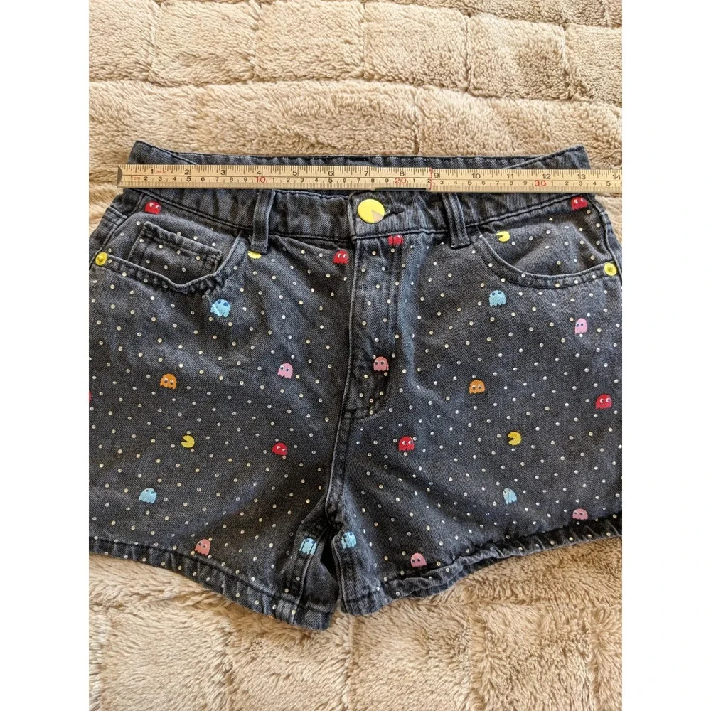 Justice Pac-Man Girls Denim Shorts Black Rhinestone PolkaDot Retro Gaming Size14